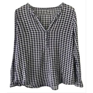 Joie Navy Lightweight Cotton Gauze Plaid Button-do